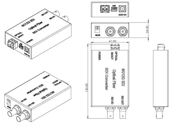 繊維のコンバーター1チャネルのビデオおよび可聴周波伝達への12G SDI